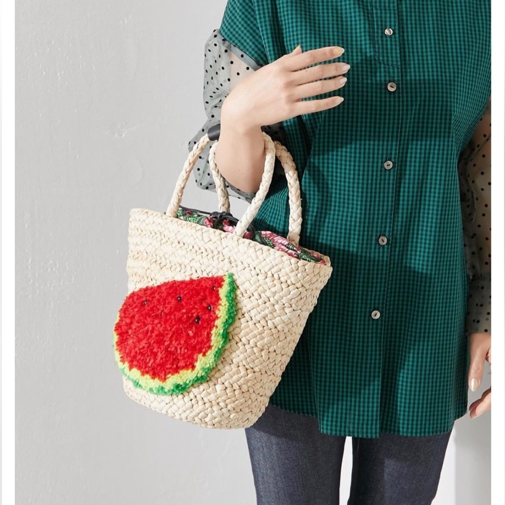 Handwoven Watermelon Straw Tote Bag